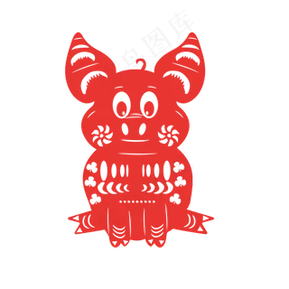 红色猪元素剪纸窗花,免抠元素 红色猪元素剪纸窗花,免抠元素