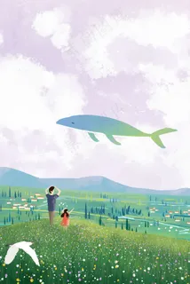和爸爸一起看鲸鱼治愈系风景