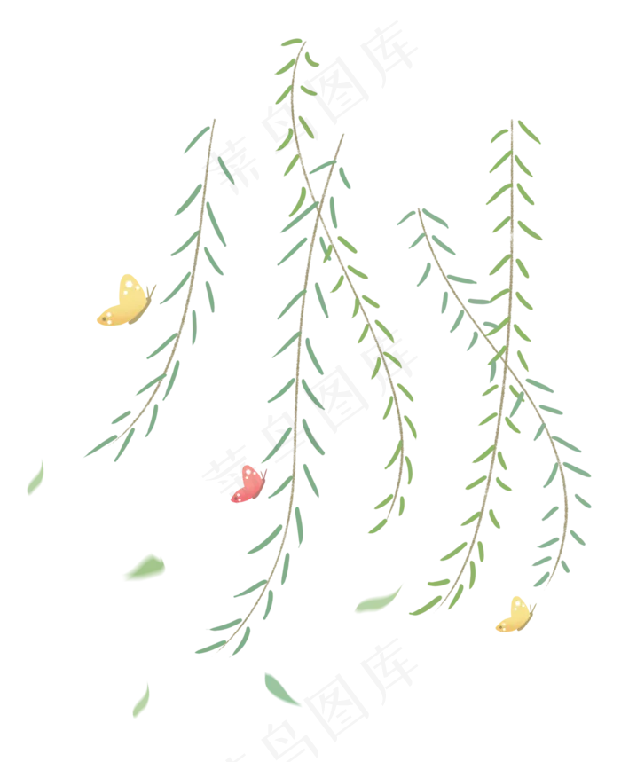 清明节漂浮柳叶蝴蝶风吹起来的叶(2362X2900(DPI:300))psd模版下载