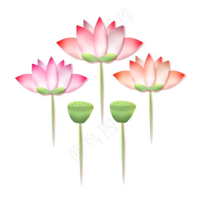 剪纸风荷花素材下载,免抠元素(2000*2000px 300 dpi )psd模版下载