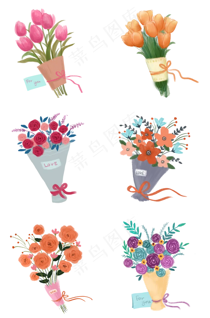 水彩手绘花朵花束组图PNG免抠素材(2000X3020(DPI:300))psd模版下载