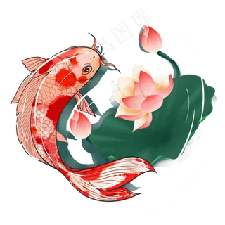 国潮锦鲤荷花中国风,免抠元素