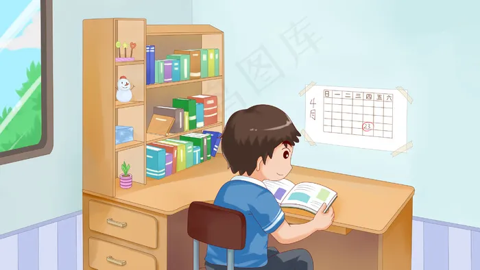 可爱男孩在家读书(2880*1620px 300 dpi )psd模版下载