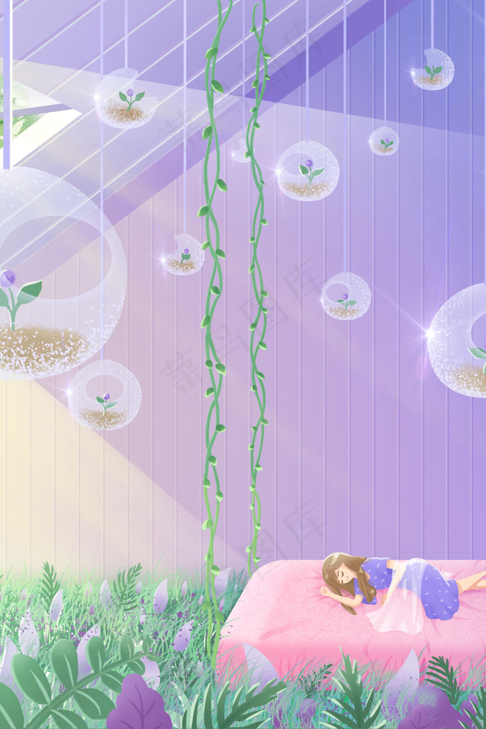 春天暖色系小清新春困睡觉植物