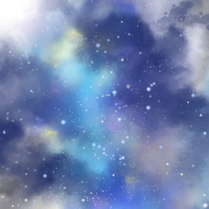 蓝色浩瀚的星空插画,免抠元素