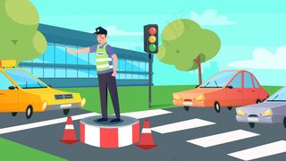 五一劳动节交通警察指挥劳动工作横幅配图