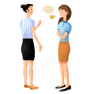 卡通手绘工作人员相互交流经验