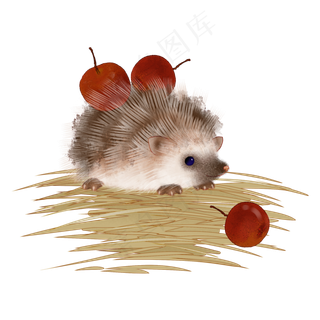 刺猬红果秋天动物,免抠元素