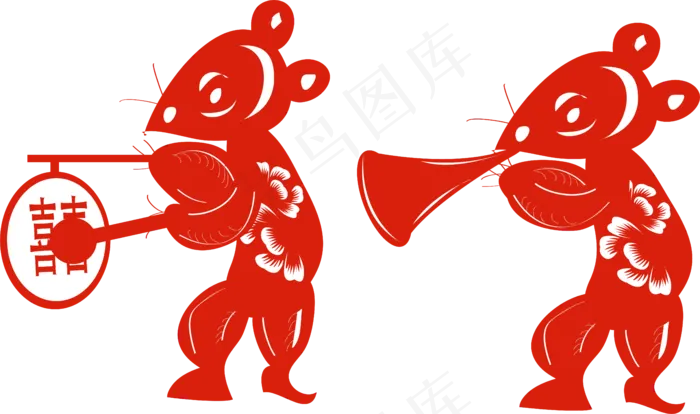 简洁中国传统红色剪纸窗花矢量元,免抠元素(2000X2000(DPI:300))ai矢量模版下载