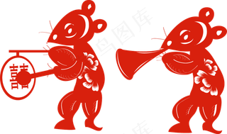 简洁中国传统红色剪纸窗花矢量元,免抠元素