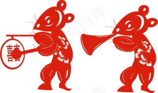 简洁中国传统红色剪纸窗花矢量元,免抠元素