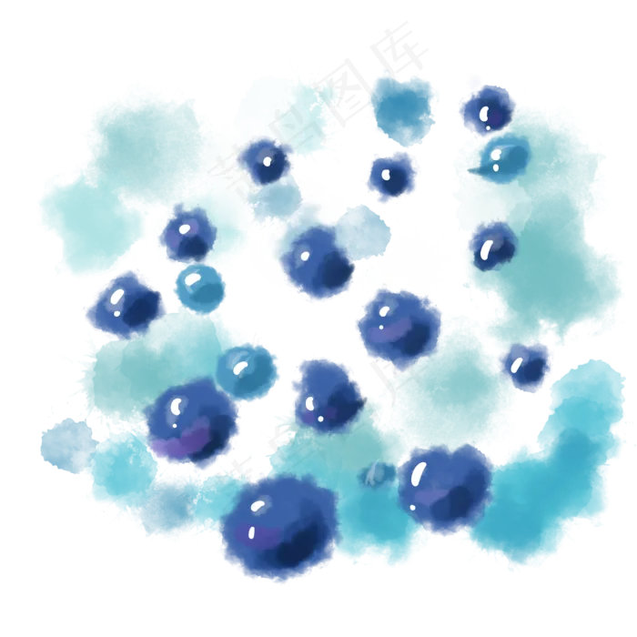 手绘水彩蓝莓水果很多颗(2000X2000(DPI:300))psd模版下载