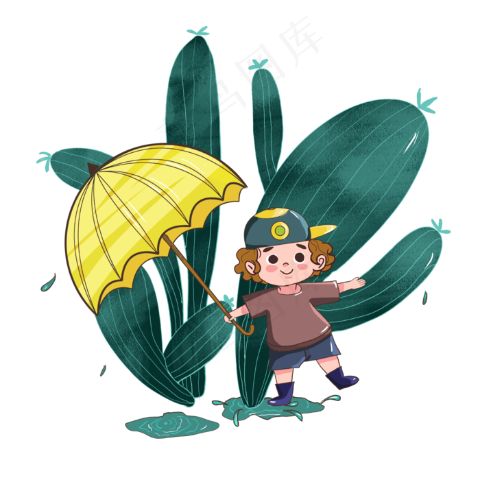 春季雨水人物植物组合插图(2480X2480(DPI:300))psd模版下载