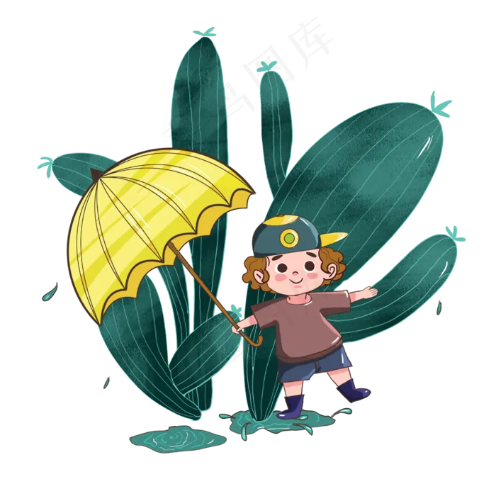 春季雨水人物植物组合插图(2480X2480(DPI:300))psd模版下载