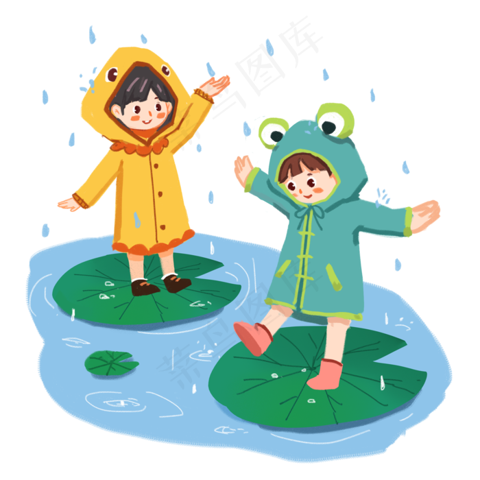 24节气雨水池塘戏水,免抠元素
