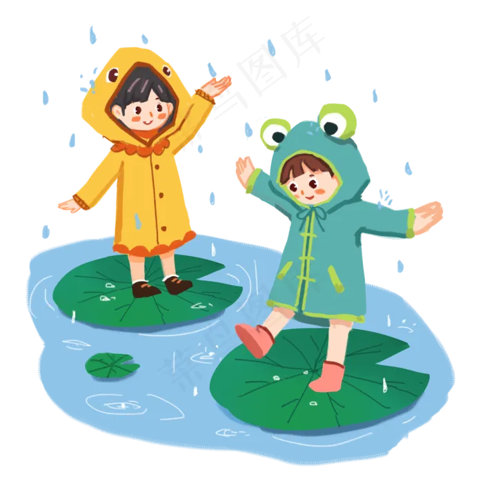 24节气雨水池塘戏水,免抠元素(2000X2000(DPI:300))psd模版下载