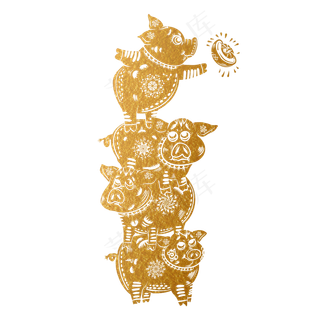 2019新年手绘卡通剪纸猪,免抠元素