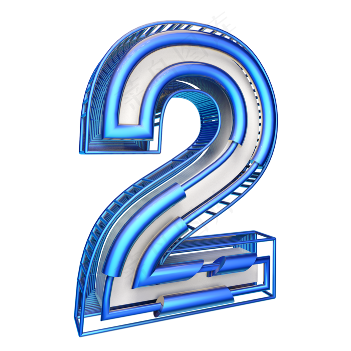 科技蓝倒计时数字2可商用