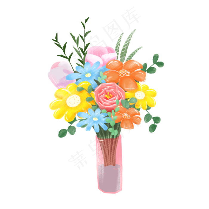 清新手绘花瓶花束可商用,免抠元素(2000X2000(DPI:300))psd模版下载