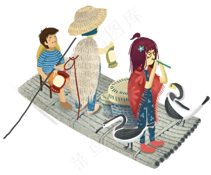 竹筏上玩耍,免抠元素