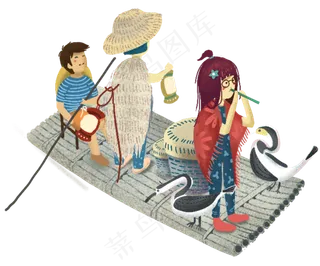 竹筏上玩耍,免抠元素