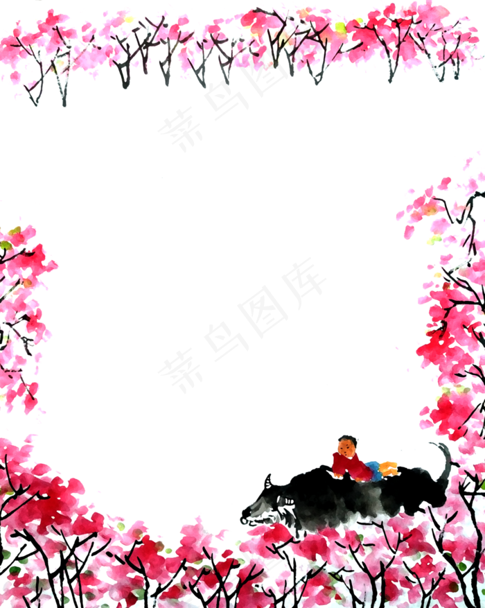 桃花春天清明水墨国画PNG装饰