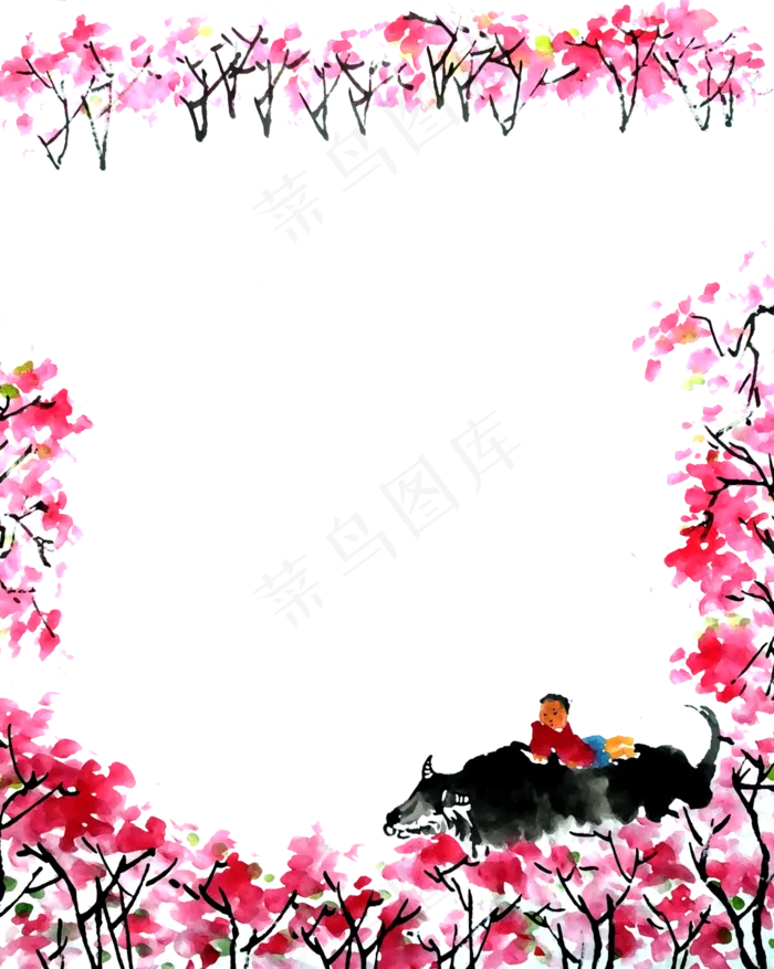 桃花春天清明水墨国画PNG装饰(3000X3758(DPI:72))psd模版下载