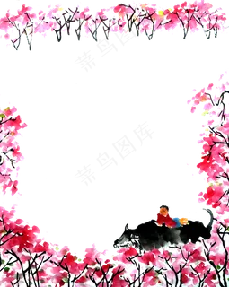 桃花春天清明水墨国画PNG装饰 桃花春天清明水墨国画PNG装饰
