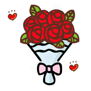 手绘花可爱卡通玫瑰花团矢量素材