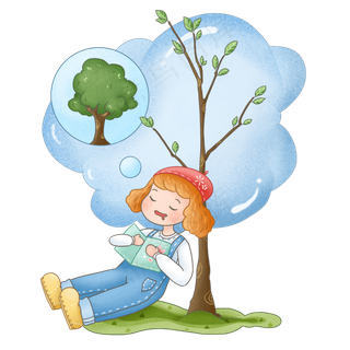 植树节小女孩植树睡觉免扣