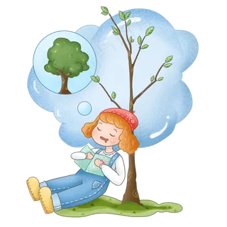 植树节小女孩植树睡觉免扣