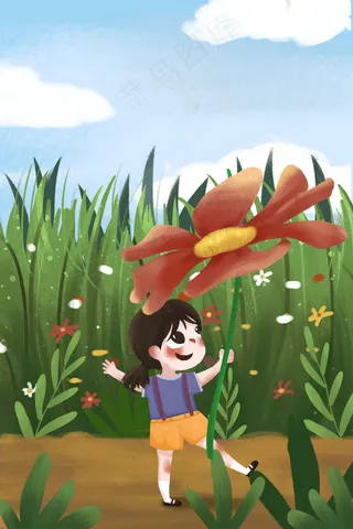 春天小清新女孩春季唯美拿花朵