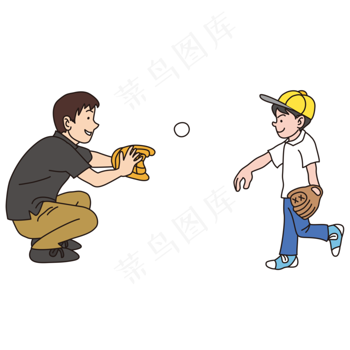 父亲节彩色卡通手绘父亲陪儿子打
