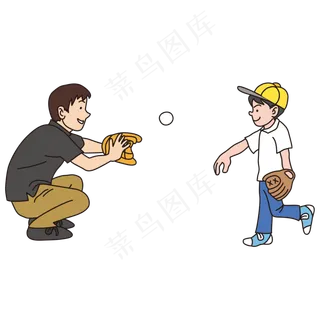 父亲节彩色卡通手绘父亲陪儿子打