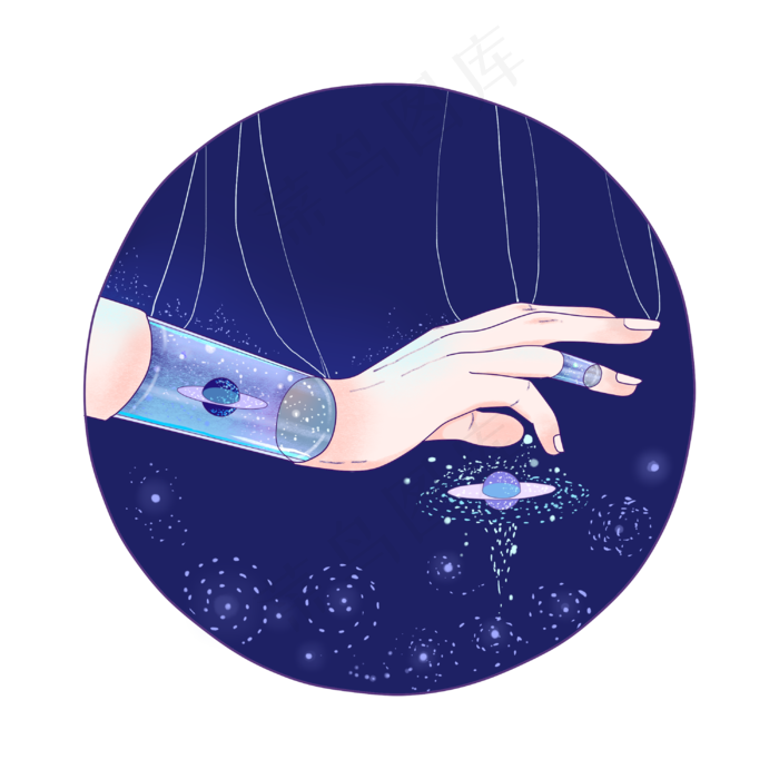 手掌星球幻想星河梦想夜色PNG(3000X3000(DPI:300))psd模版下载