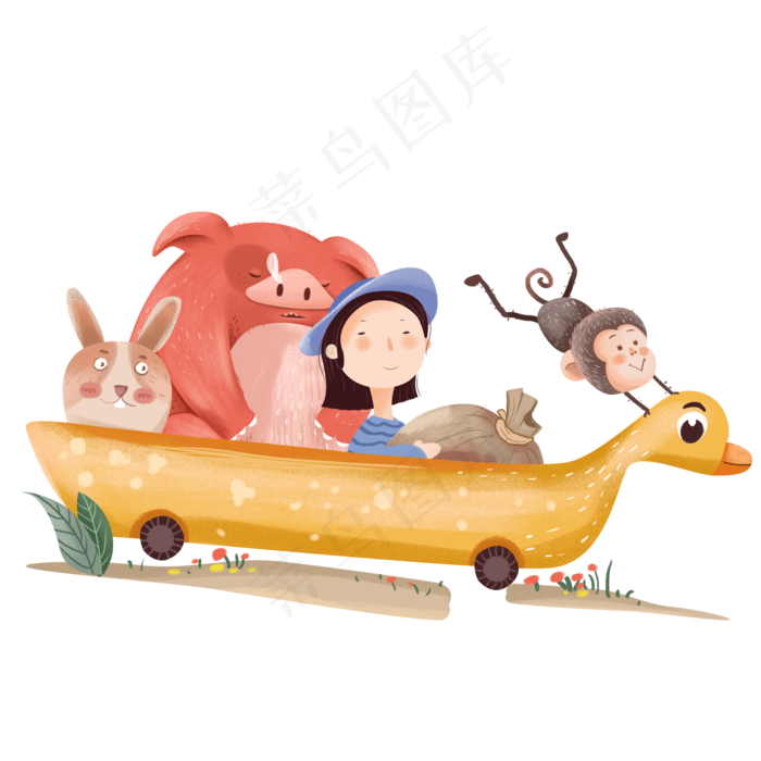 玩板板车的小孩偏平风,免抠元素(2000*2000px 300 dpi )psd模版下载