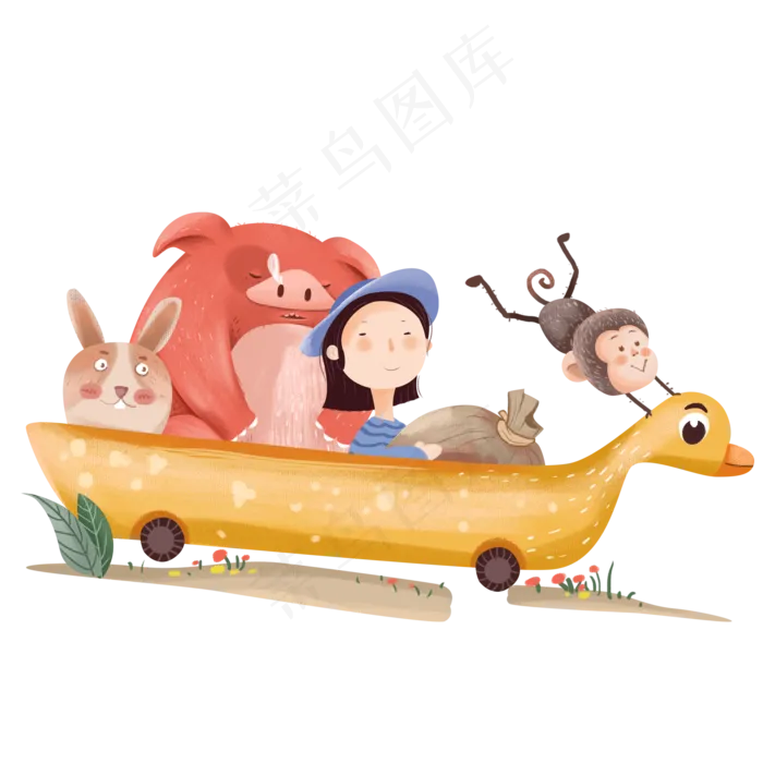 玩板板车的小孩偏平风,免抠元素(2000*2000px 300 dpi )psd模版下载
