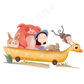 玩板板车的小孩偏平风,免抠元素