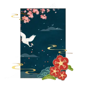 日系边框手绘风铃仙鹤