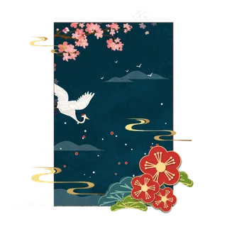 日系边框手绘风铃仙鹤