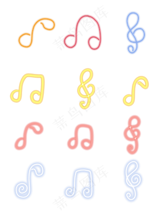 霓虹灯发光荧光音符素材元素,免抠元素