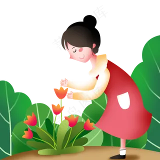 春分采花的小女孩,免抠元素