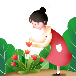 春分采花的小女孩,免抠元素