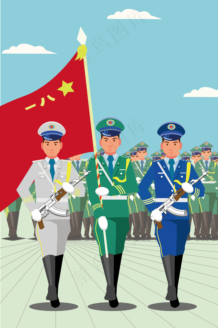走正步的中国人民解放军(3835*5751px 300 dpi )ai矢量模版下载
