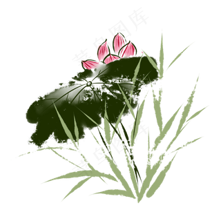 粉红色荷花荷叶组合装饰图案