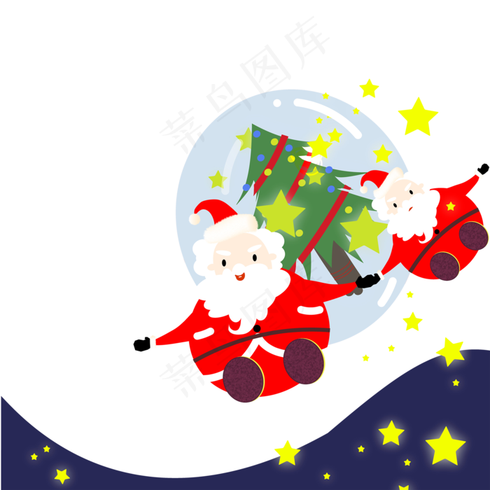 圣诞老人可爱水晶球松树平安夜PNG,免抠元素