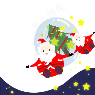 圣诞老人可爱水晶球松树平安夜PNG,免抠元素