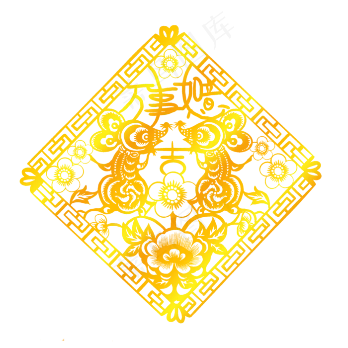 烫金鼠年剪纸窗花,免抠元素(2000X2000(DPI:300))psd模版下载
