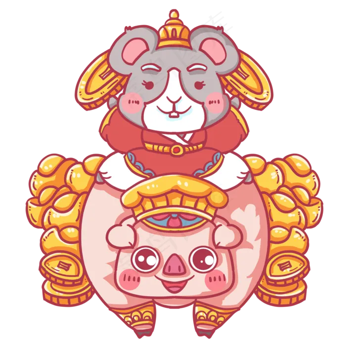 手拿金币的老鼠卡通,免抠元素(2000X2000(DPI:300))psd模版下载