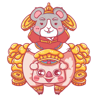 手拿金币的老鼠卡通,免抠元素